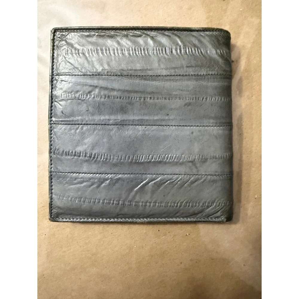 Lee Sands Genuine Eelskin Bifold Wallet Blue Grey Exotic Leather Hawaii Vintage